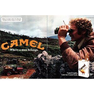 1980 Camel Lights Cigarettes 2 Page Vintage Print Ad Land Cruiser Binoculars Art